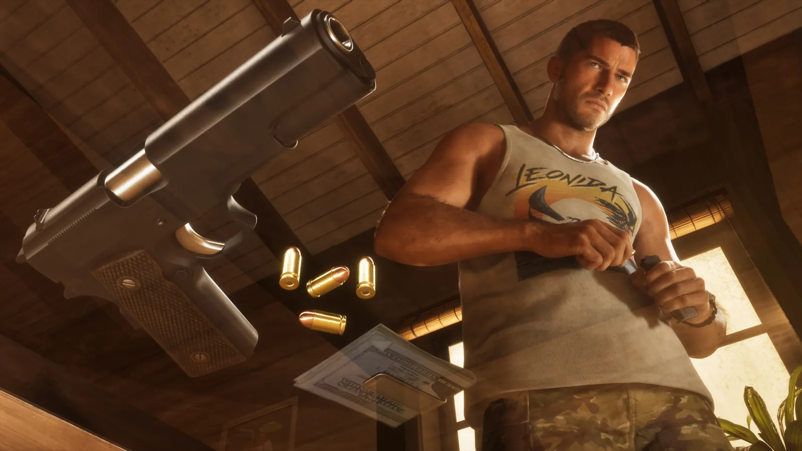 Jason loading a pistol at home in GTA 6, official screenshot